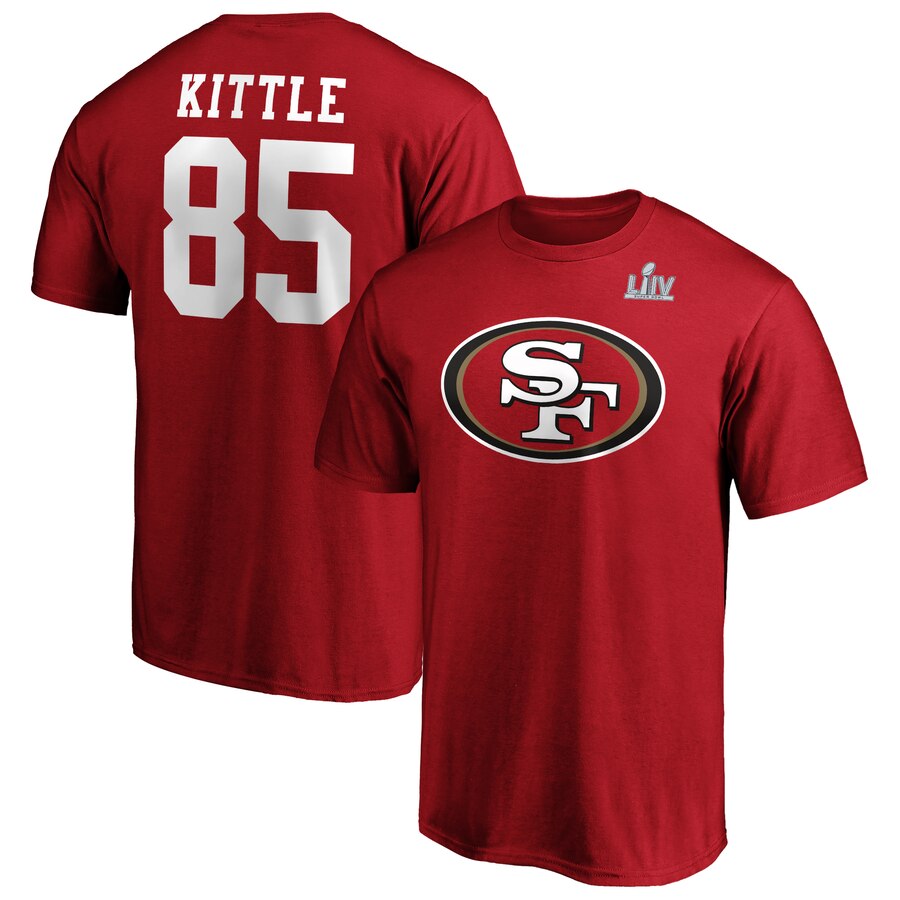 Men's San Francisco 49ers #85 George Kittle NFL Scarlet Super Bowl LIV Bound Big & Tall Halfback Player Name & Number T-Shirt